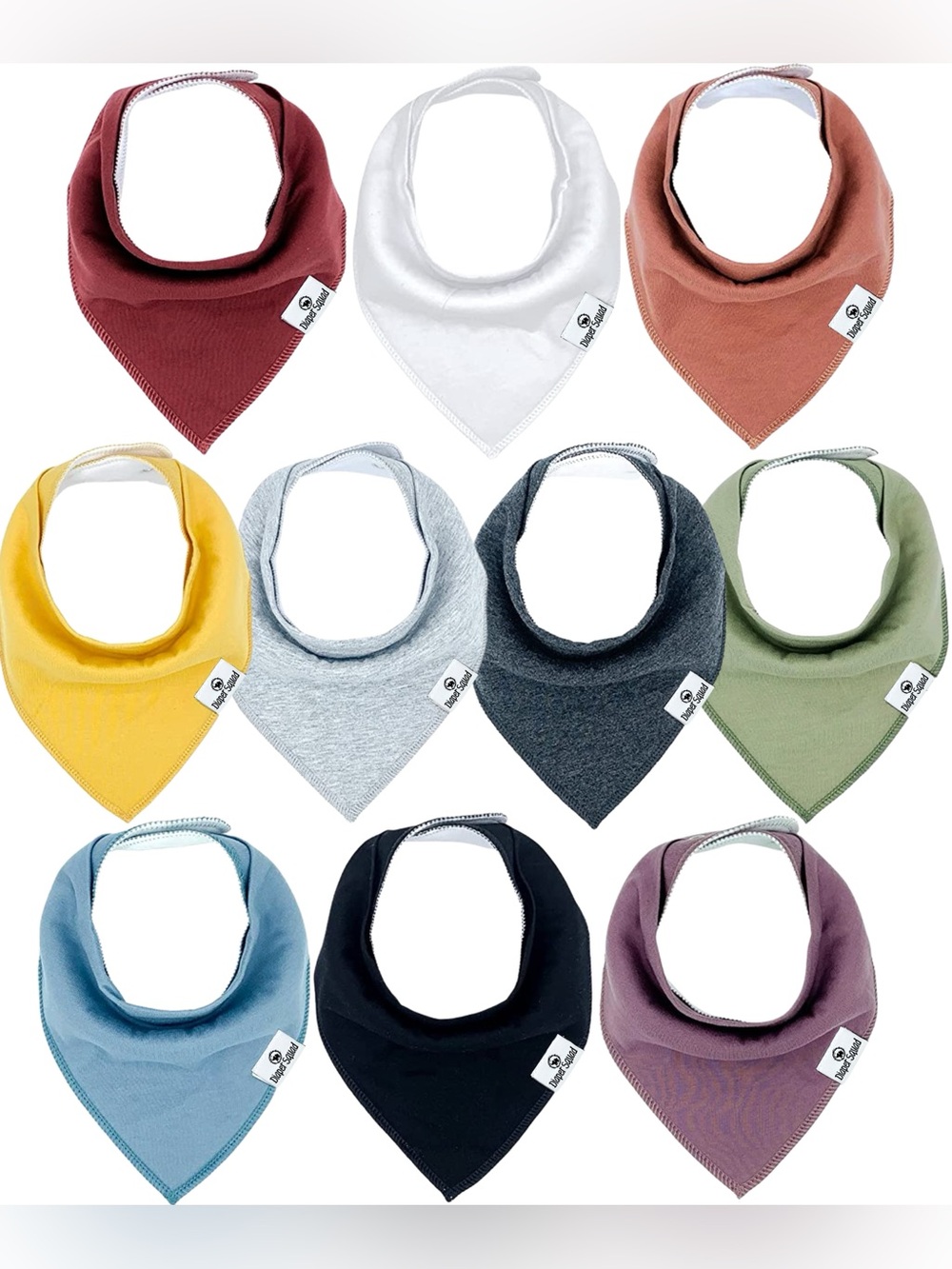 Diaper Squad 10 pack Earthy Organic Cotton & Fleece Baby Bandana Drool Bibs Set